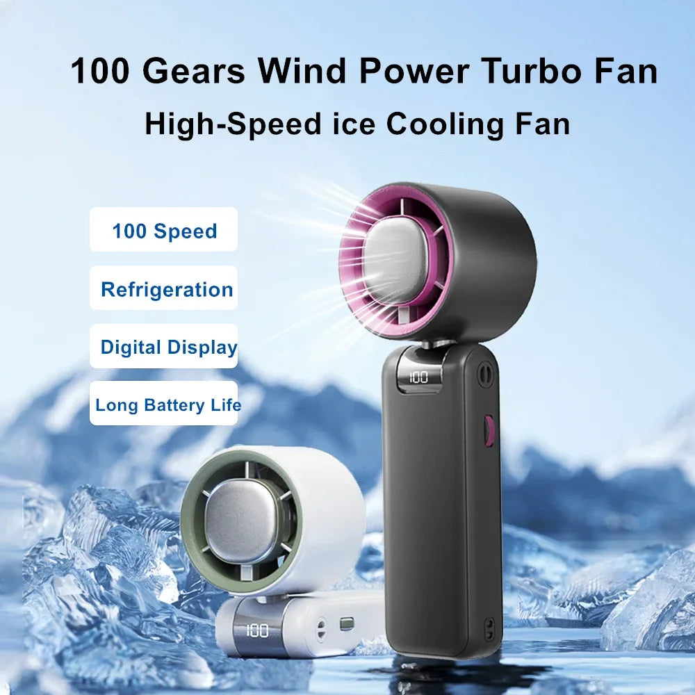 Portable Turbo Cooling Fan 4000mAh USB Rechargeable Handheld Fan-3-speed Super Wind Power Is Suitable for Traveling and Camping