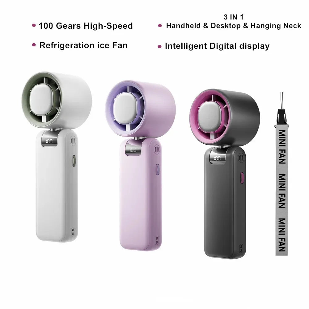Portable Turbo Cooling Fan 4000mAh USB Rechargeable Handheld Fan-3-speed Super Wind Power Is Suitable for Traveling and Camping