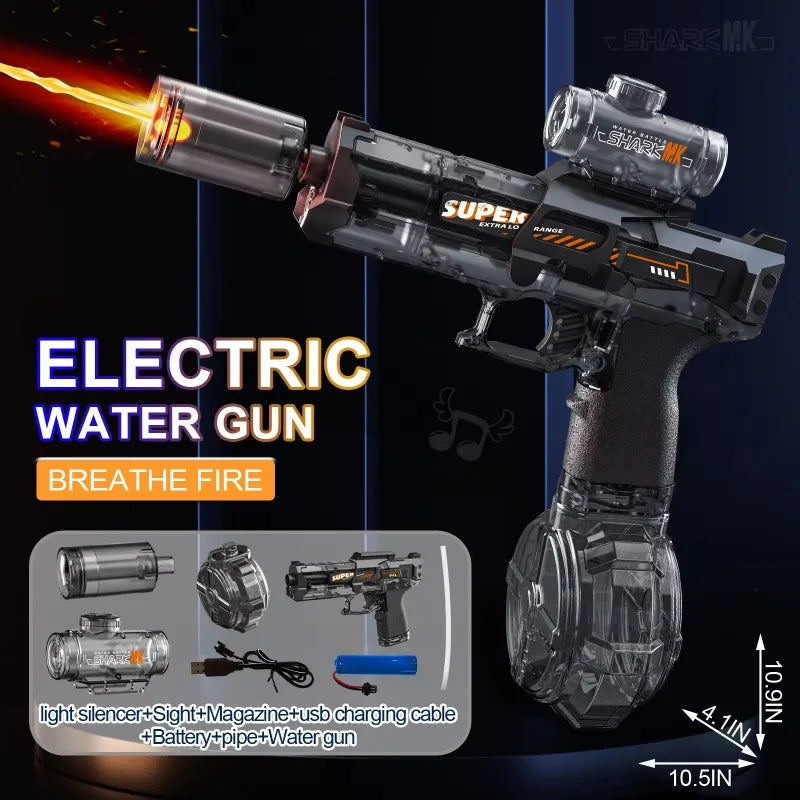 Simulated Firing and Recoil Electric Water Gun Toys Children Automatic Sensor Lights Water Pistol Summer Outdoor Beach Kids Toy