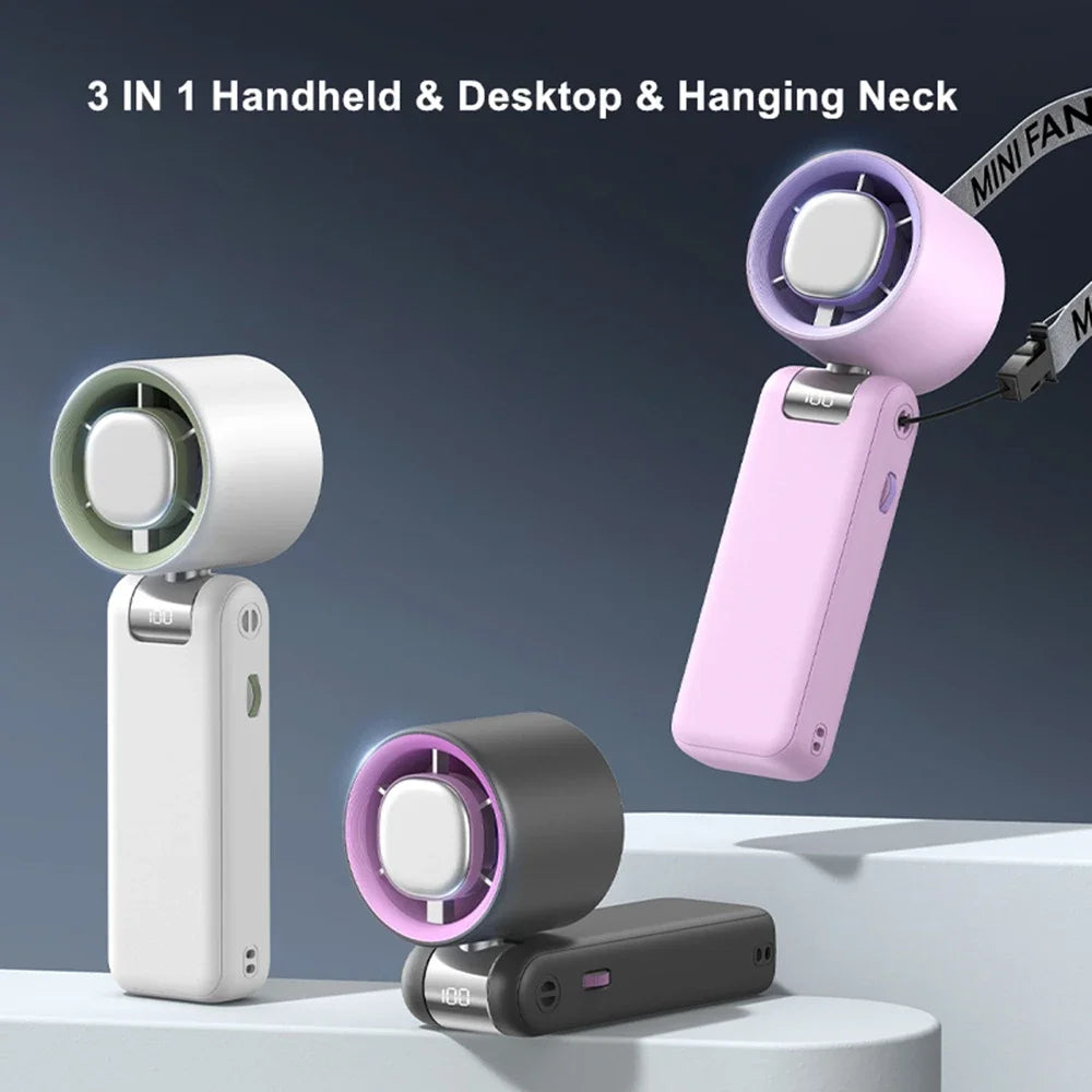 Portable Turbo Cooling Fan 4000mAh USB Rechargeable Handheld Fan-3-speed Super Wind Power Is Suitable for Traveling and Camping