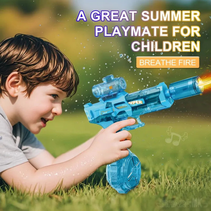 Simulated Firing and Recoil Electric Water Gun Toys Children Automatic Sensor Lights Water Pistol Summer Outdoor Beach Kids Toy