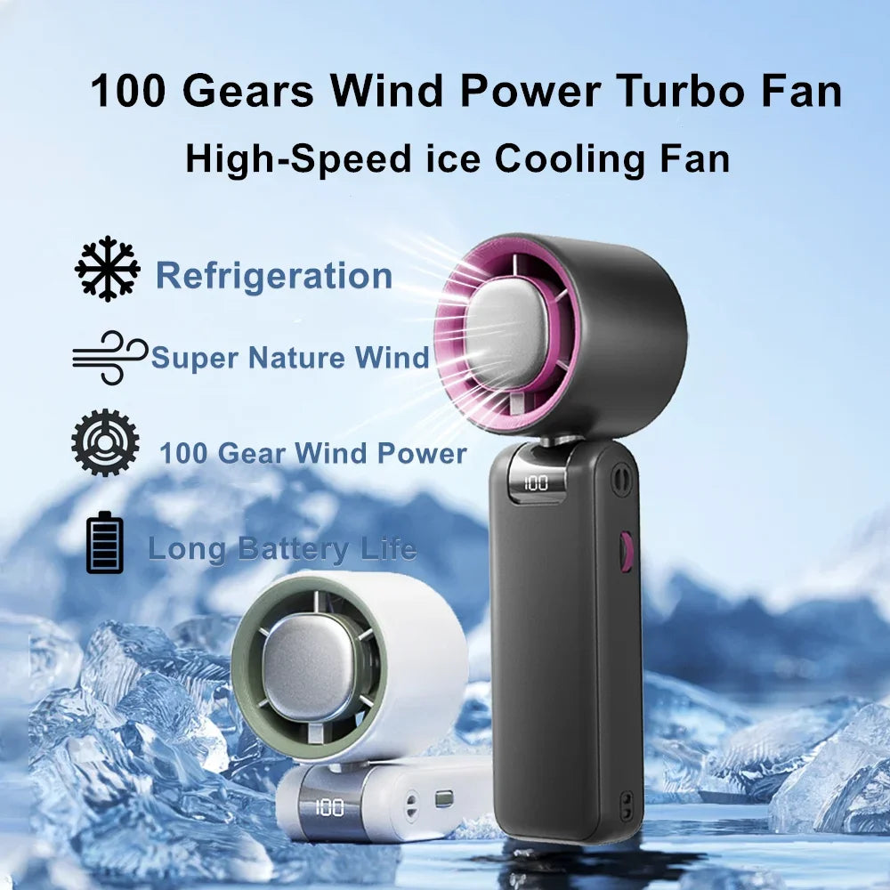Portable Turbo Cooling Fan 4000mAh USB Rechargeable Handheld Fan-3-speed Super Wind Power Is Suitable for Traveling and Camping